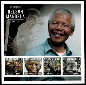 Uganda 2013 - Nelson Mandela - Sheet of 4 IMPERF Stamps - MNH