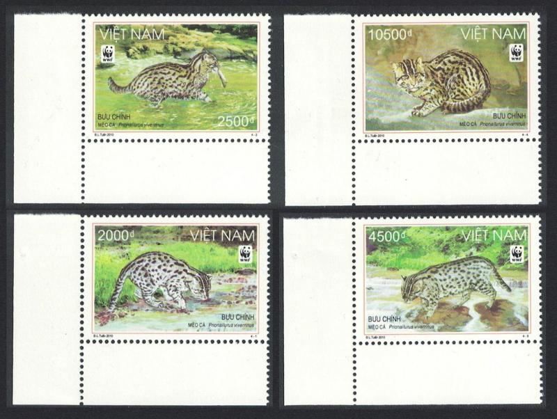 Vietnam WWF Fishing Cat 4v Bottom Left Corners SC#3390-3393 MI#3553-3556