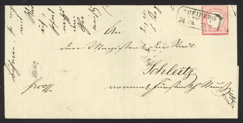 Germany Sc# 4 cover (a) Freiberg>Schleiz 1873 4.24 Imperial Eagle embossed