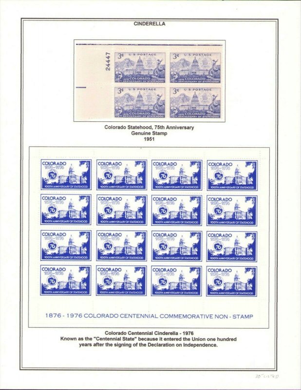 Colorado Statehood Anniv Cinderella Poster Stamp 1976 Sheet of 16 + Originals