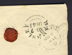 1841 Stamp-less folded cover only no letter Manuscript pd 28.Tombstone Pd + 2 BS