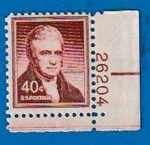 US SCOTT#1050 1955 40c JOHN MARSHALL PLATE# SINGLE L/R -MNH