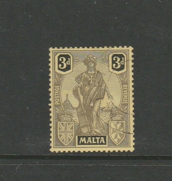 Malta 1922/6 3d Black/Yellow VFU SG 131