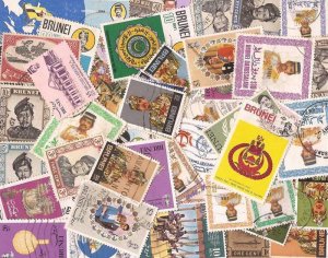 Brunei - Collection of 50 Different Stamps Most Postally Used