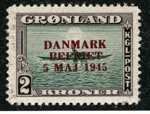 Greenland Liberation of Denmark Overprint 2Kr (Scott #26) VF MH OG Cat $125