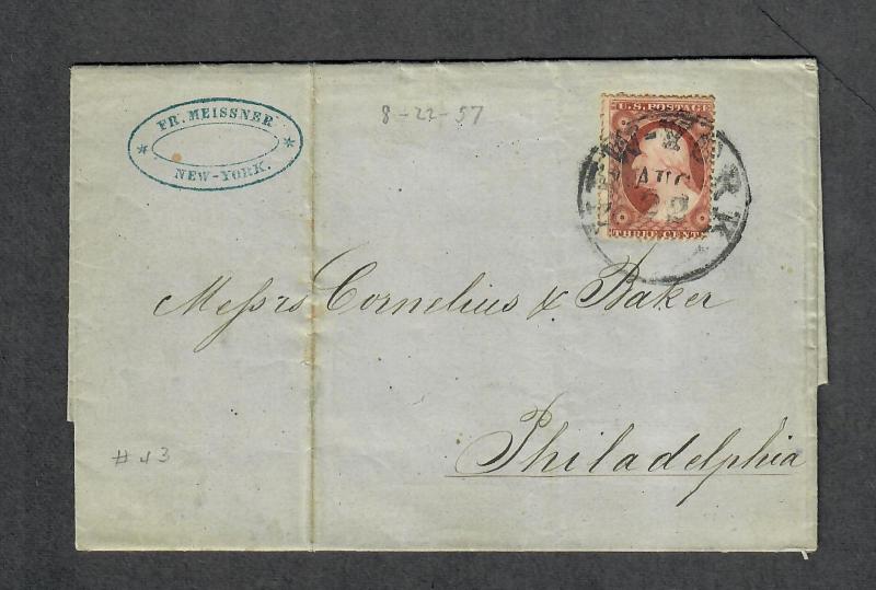 US Sc#25 NY CDS Merchants Stamp Aug 22 1857-Contents