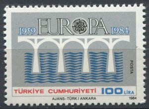 Turkey Sc#2276 MNH, 100L gray & multi, Europa (C.E.P.T.) 1984 - Bridge-25th A...