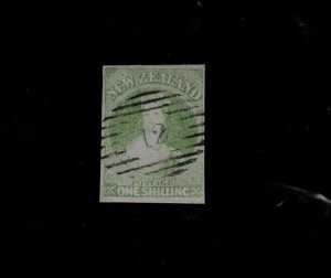 New Zealand #6 (SG #6) Very Fine Used Green On Blued Paper Unwatermarked