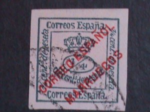 ​SPAIN -1872 SC#174 KINGDOM-OVER PRINT-FANCY CANCEL STAMP-VF-151 YEARS OLD