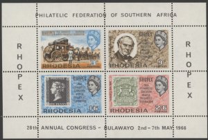 1966 Rhodesia Scott #240a Rhopex Souvenir Sheet of 4 MNH