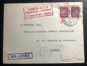 1949 Funchal Portugal Airmail First Flight Cover FFC To Lisboa