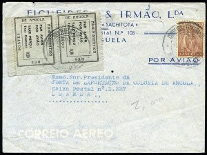 Angola #Sanabria 12, 1945 Emergency Air Post, 90a green on black vertical pai...