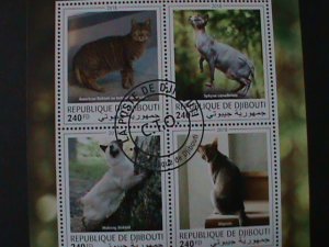 ​DJIBOUTI 2018-SC#1540- WORLD FAMOUS LOVELY CATS CTO SHEET VF LAST ONE