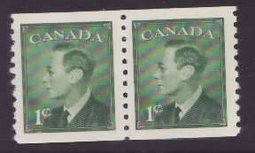 Canada-Sc#295- id8-unused NH og coil pair-1c green KGVI-Postes-Postage omitted-1