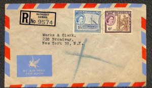 GAMBIA 159 & 161 STAMPS MARKS & CLERK BATHURST TO USA REGISTERED COVER 1956