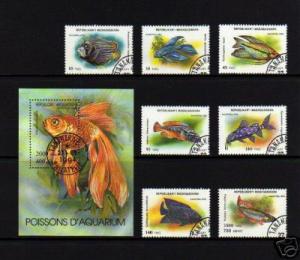 MALAGASY -1994- AQUARIUM FISH - SET OF 7 + S/S