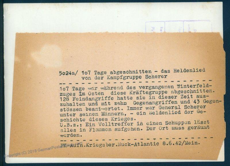 3rd Reich Germany Army Cholm Kampfgruppe Scherer Original 7x5 Press Photo 23803