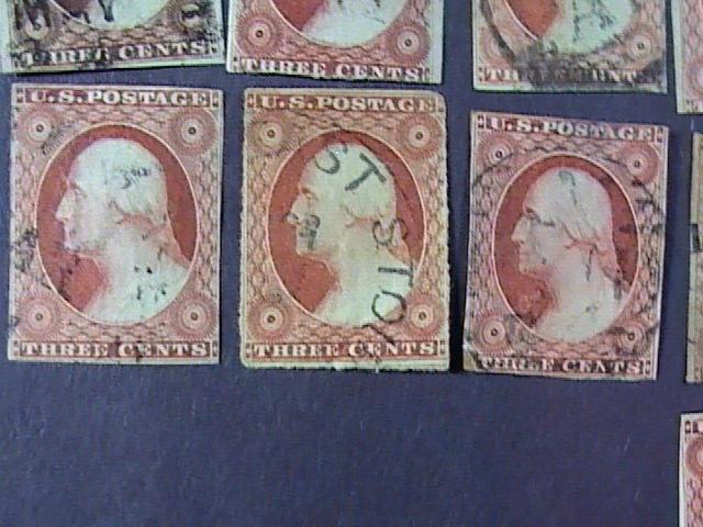 U.S.# 10-11 X 42 pieces-USED-MANY SHADES & CANCELS--WASHINGTON--1851-55