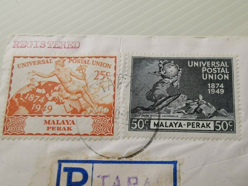 MALAYA 1950 PERAK UPU COMPLETE SET REGISTERED  COVER TO SINGAPORE