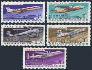 Russia C104-C108, MNH. Mi 3168-3172. Civil aviation, airports, 1965. Helicopter.