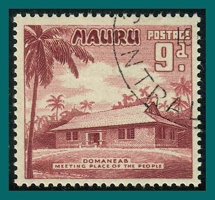 Nauru 1954 Meeting House, 9d used #44,SG53