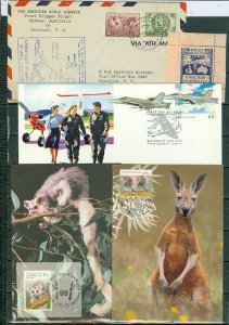 AUSTRALIA LOT of (5) AIRMAILS incl. (2) CARDS...CACHETS...VIGNETTE