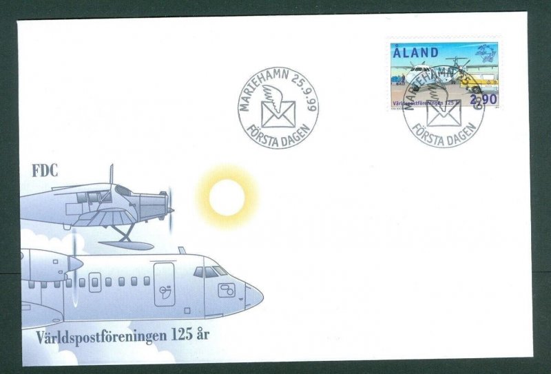 Aland. FDC Cachet Airplane 1999. World Postal Union 125 Year. 2.90 Mk