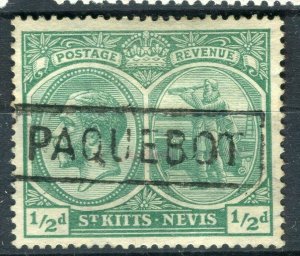 ST.KITTS; 1920s early GV issue fine used 1/2d. value fine PAQUEBOT Postmark