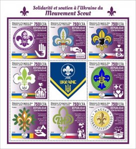 Central Africa - 2022 Scouts in Ukraine - 8 Stamp Sheet - CA220524a