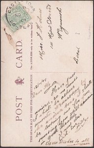 GB 1907 postcard - CASTLETOWN / PORTLAND skeleton cds......................A2015