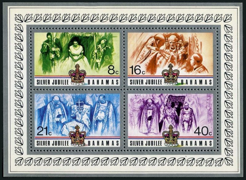 Bahamas 402-405,405a sheet, MNH. Mi 410-413,Bl.19. Reign of QE II 25th Ann.1977.
