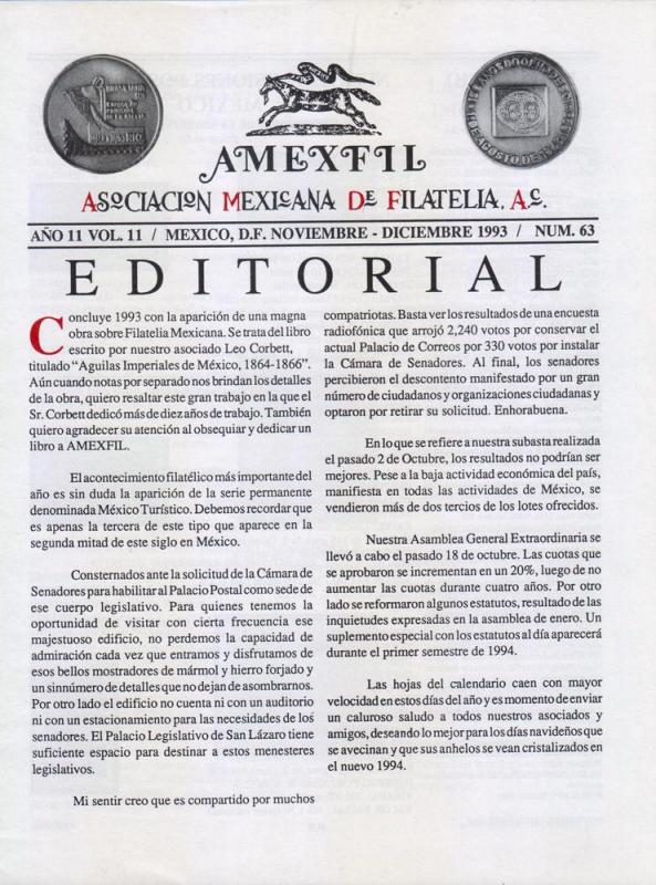 G)1993 MEXICO, AMEXFIL MAGAZINE, SPECIALIZED IN MEXICAN STAM