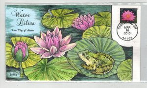 2015 COLLINS HANDPAINTED FDC RED WATER LILIES & FROG Cleveland Ohio