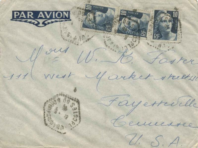 France 10F Marianne Gandon Engraved (3) 1946 Ploumanac'h, Cotes du Nord Airma...