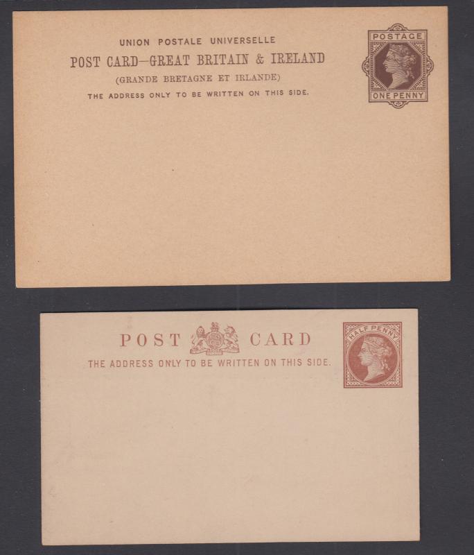 Great Britain H&G 10, 16b mint 1883-1885 Queen Victoria Postal Cards, 2 diff