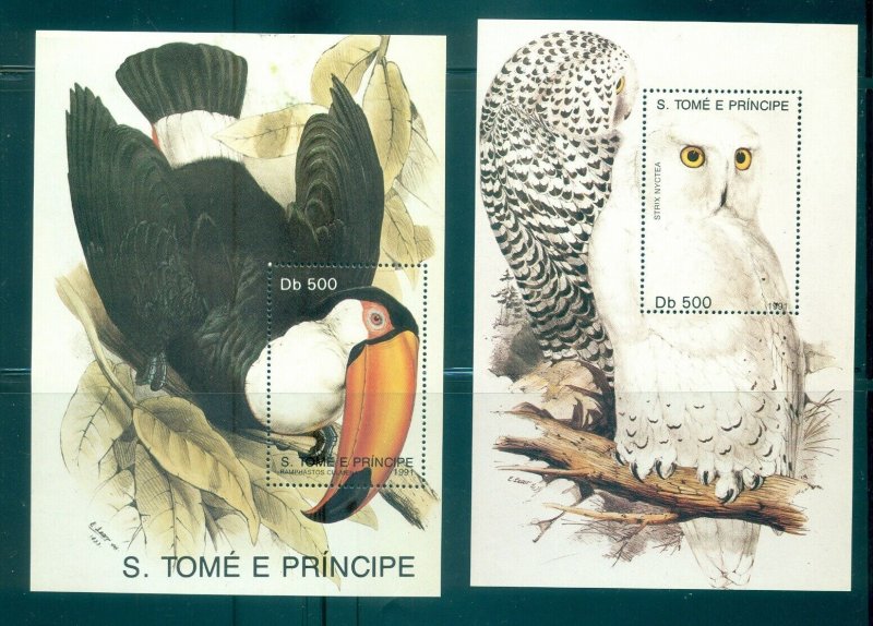 Sao. Tome & Principe - Sc# 1005-6. 1991 Birds. MNH Souv. Sheets. $23.25.