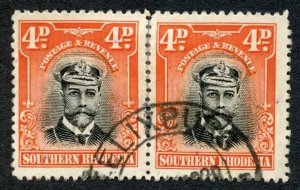 Southern Rhodesia SG6 4d black and orange-red PAIR (some re-enforced perfs)