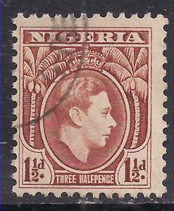 Nigeria 1938 - 51 KGV1 1 1/2d Brown used SG 51 ( E1217 )