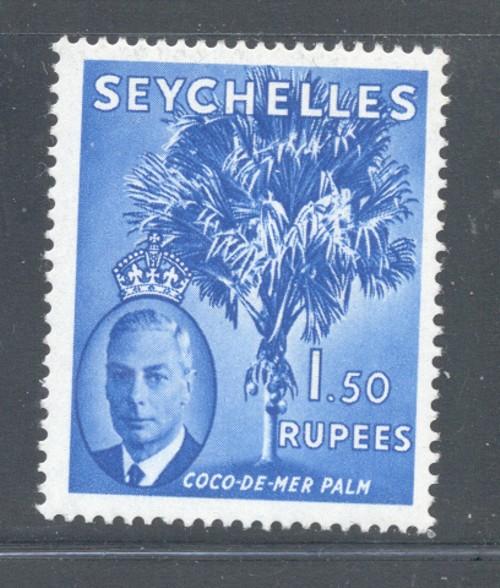 Seychelles Sc#168 1952 1.50 Rupee G VI & Palm Tree stamp ...