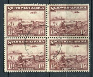 SOUTH WEST AFRICA; 1936 early Train Plane & Ship issue fine used 1.5d Block of 4