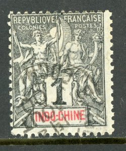 French Colony 1892 Indochina 1¢ Black Scott #3 VFU Q838 ⭐⭐⭐⭐