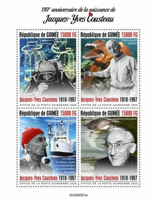 2020/10- GUINEA - JACQUES YVES COUSTEAU          4V    MNH ** 