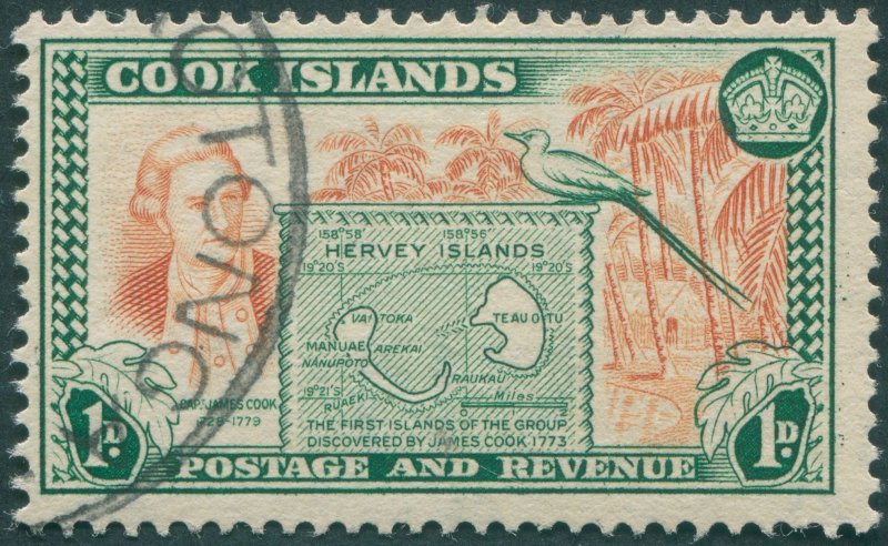 Cook Islands 1949 1d chestnut & green SG151 used