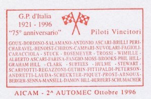 Specimen meter card Italy 1996 Car race - Anniversary Grand Prix Italy