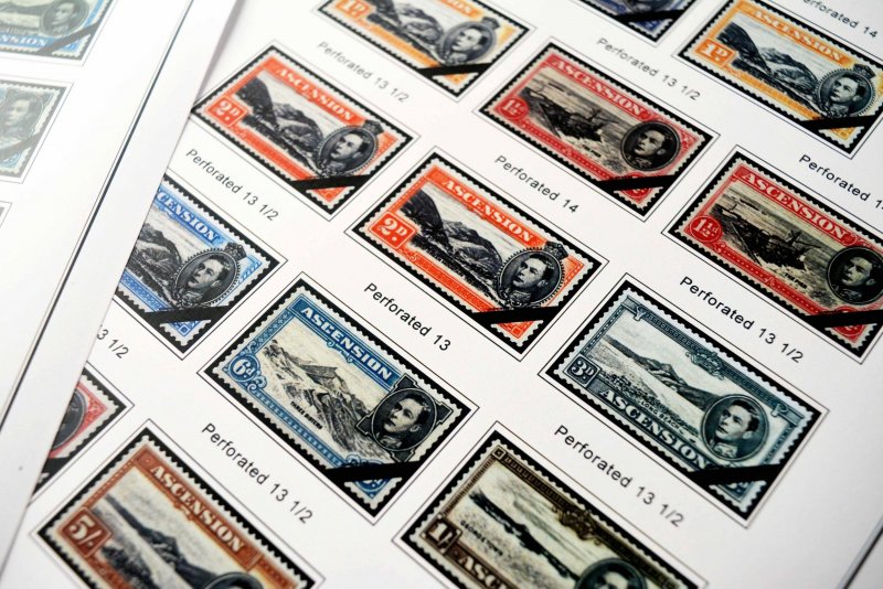 COLOR PRINTED ASCENSION ISLAND 1922-1999 STAMP ALBUM PAGES (104 illustr. pages)