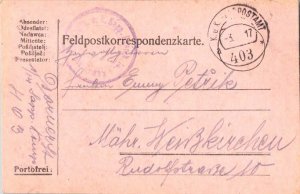 Austria Soldier's Free Mail 1917 K.u.K. Feldpostamt 403 a Postcard to Weisski...