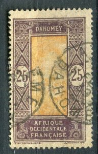 FRENCH COLONIES; DAHOMEY early 1900s Pictorial issue used 25c. fair Postmark