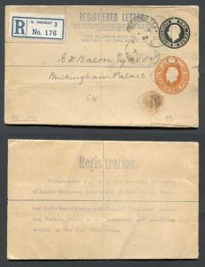 RP31b KGV 2d Black and 2d Orange Compound Registered Envelope Flap Type 7 Used