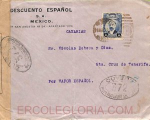 ad6296 - MEXICO - Postal History -  COVER to SPAIN Canarias 1927  CENSOR