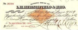 L. H. Hershfield & Bros.; Helena, Montana, United States; 1879 June 7th, $180